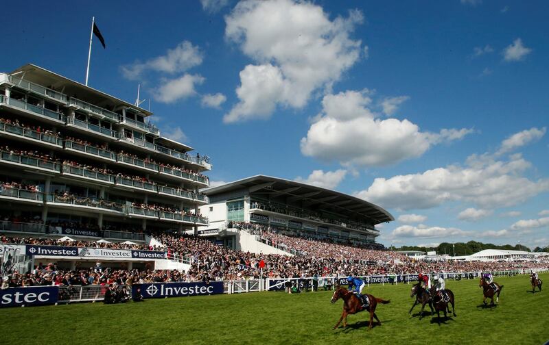 Godolphin celebrated their first win in the Epsom Derby as William Buick rode Masar to victory, much to the delight of Sheikh Mohammed bin Rashid, Vice President of the UAE and Ruler of Dubai, and Sheikh Hamdan bin Mohammed, Crown Prince of Dubai. Andrew Boyers / Reuters