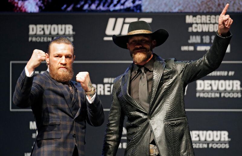 Conor McGregor, left, and Donald "Cowboy" Cerrone on Wednesday, January 15, ahead of their welterweight bout at UFC 246 in Las Vegas. AP