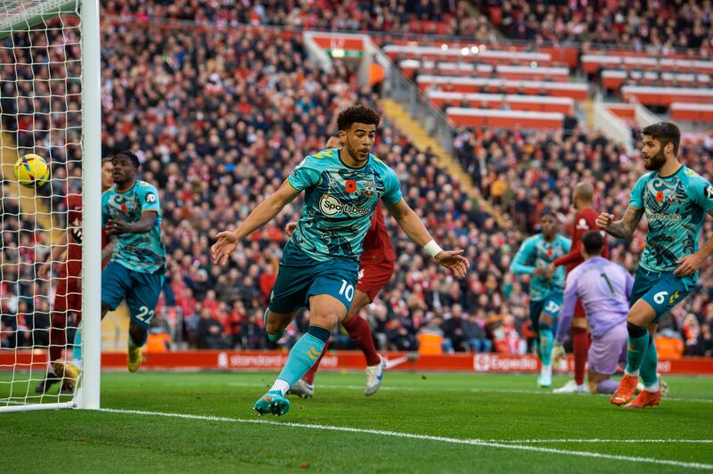 Southampton's Che Adams celebrates  after levelling at 1-1.  EPA