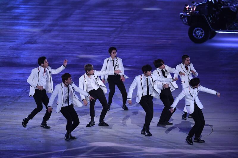 Exo perform during the Closing Ceremony of the PyeongChang 2018 Winter Olympic Games at PyeongChang. David Ramos / Getty