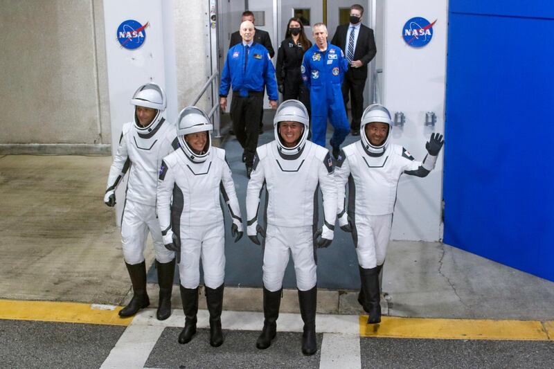 The four astronauts arrived at the launch pad in Tesla cars. Reuters