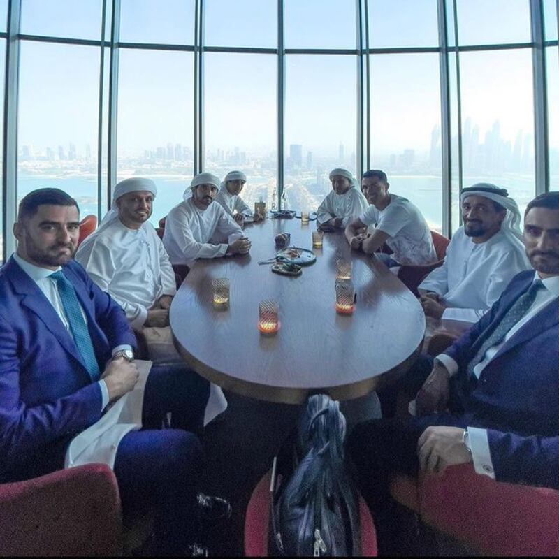 Sheikh Hamdan met star footballer Cristiano Ronaldo at SushiSamba in Dubai in January 2022. Photo: Instagram / @sushisambadubai