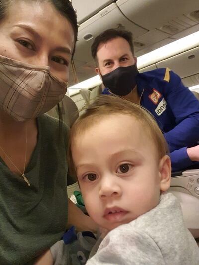 Ronan O'Connell and his family on a flight to Ireland. Photo: Ronan O'Connell