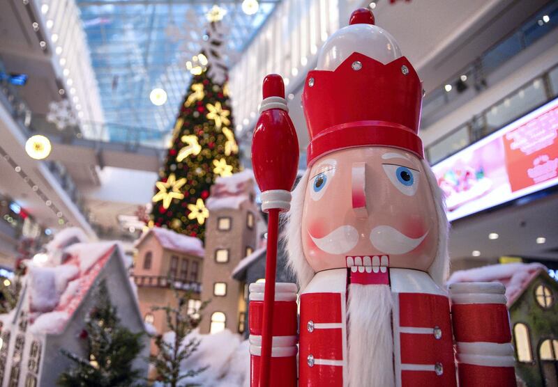 Abu Dhabi, United Arab Emirates, December 17, 2020.   The Festive Season Winter Wonderland display is now up at the lobby of the Abu Dhabi Mall to greet shoppers a Happy Holiday.
Victor Besa/The National
Section:  NA
For:  Standalone/Stock/Weather