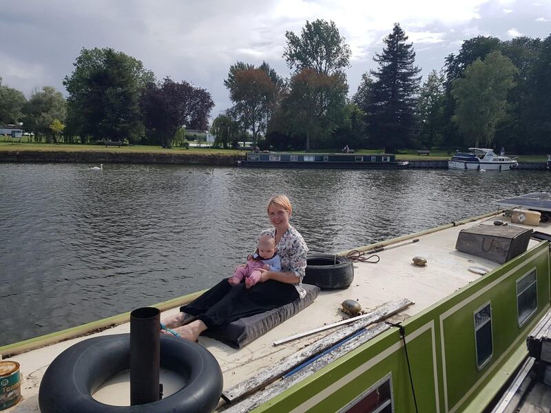 Freelance writer Kim Easton-Smith lives on a barge in London with her husband and her four-month-old baby girl Iris. Courtesy Kim Easton-Smith