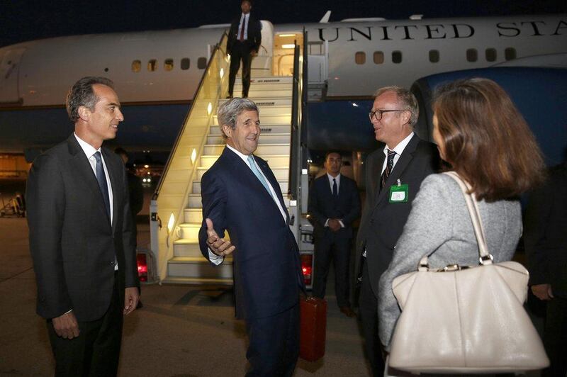 US secretary of state John Kerry, second from left, arrives in Geneva, Switzerland, on September 9, 2016, for a meeting with Russian foreign minister Sergey Lavrov. The aim is to forge a nationwide truce in Syria, improve humanitarian aid deliveries, and restart peace talks. Kevin Lamarque / appix
