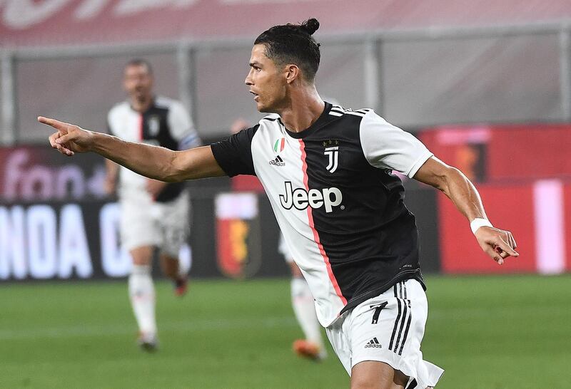 Juventus player Cristiano Ronaldo celebrates after scoring his team's second goal. EPA