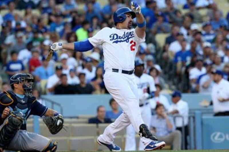 Adrian Gonzalez, of the Dodgers, scored the go-ahead run in the sixth inning.