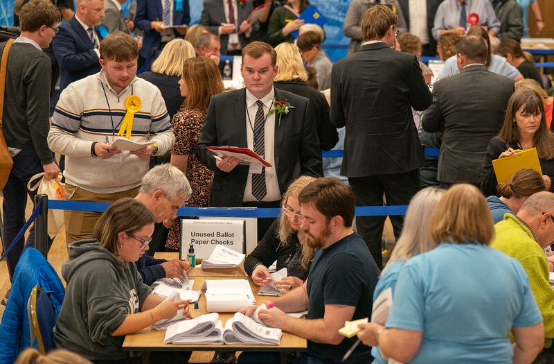 Votes are counted in the the South Lanarkshire Council Headquarters in Hamilton. PA 