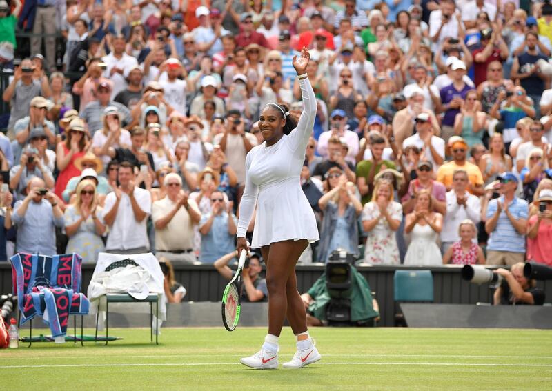 Tennis - Wimbledon - All England Lawn Tennis and Croquet Club, London, Britain - July 9, 2018. Serena Williams of the U.S. celebrates winning her fourth round match against Russia's Evgeniya Rodina .  REUTERS/Toby Melville