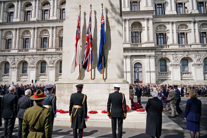 The Anzac Day service at the Cenotaph war memorial in central London. PA