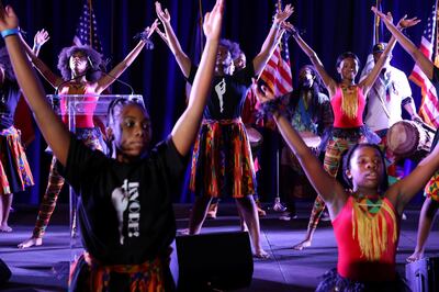 Dancers perform at incoming New York mayor Eric Adams' election night party in Brooklyn. Reuters