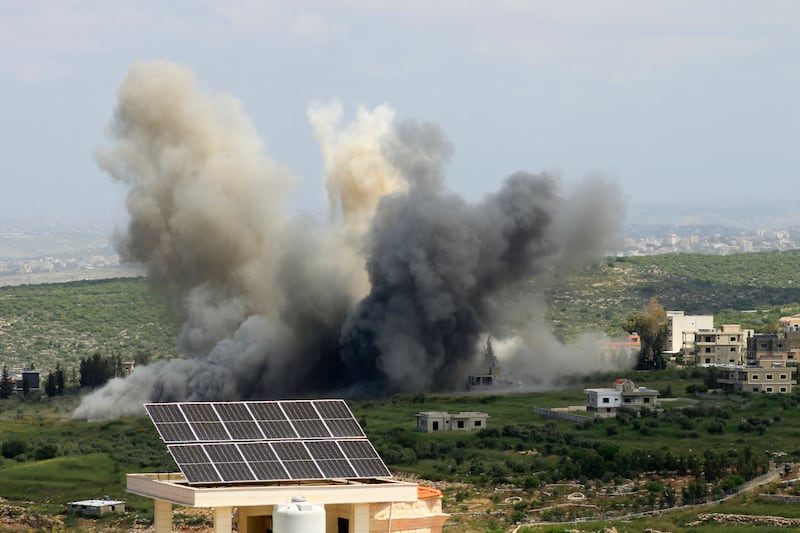 Smoke billows from the site of an Israeli air strike on the village of Majdel Zoun, near Lebanon’s southern border. AFP