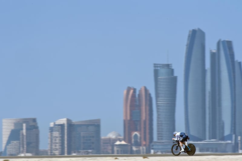 Germany’s Andre Greipel pedals during the second stage of the UAE Tour cycling race, an individual time trial on Hudayriyat Island, Abu Dhabi. AP