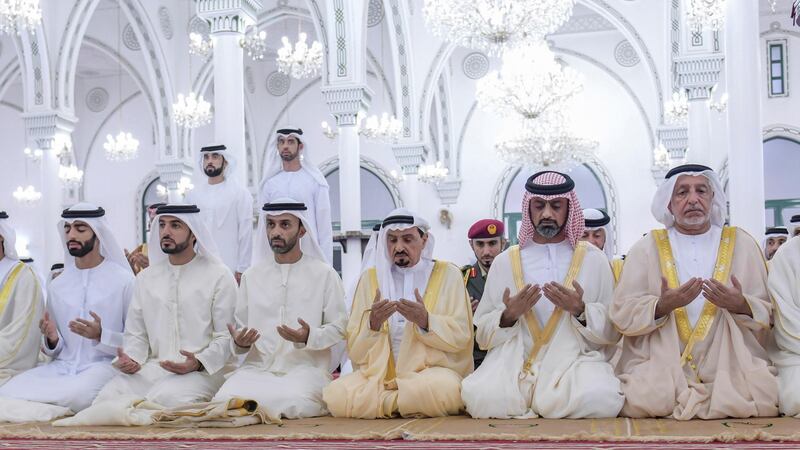 Ajman Ruler, Sheikh Humaid bin Rashid Al Nuaimi, performs Eid Al Adha prayers at Sheikh Rashid Bin Humaid Mosque. Wam