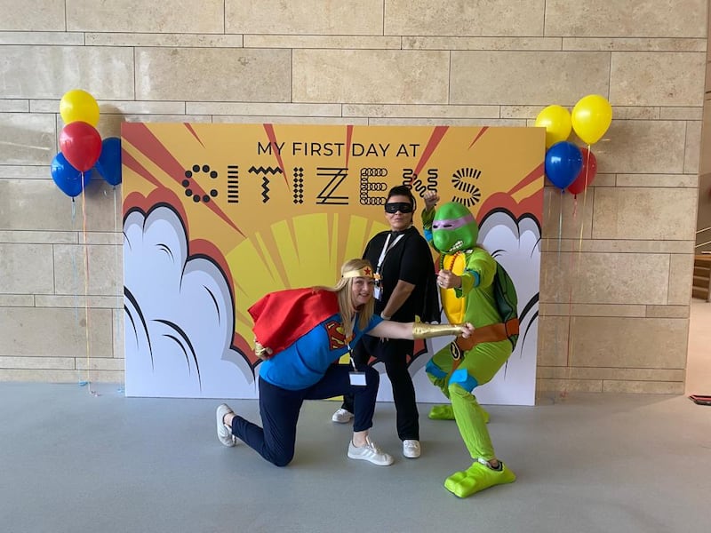 Kephren Sherry, head of primary at Citizens School Dubai, dressed up as superman while principal Tracy Moxley wore a Batman costume and director of learning Janice Butterworth put on a Ninja Turtle costume.