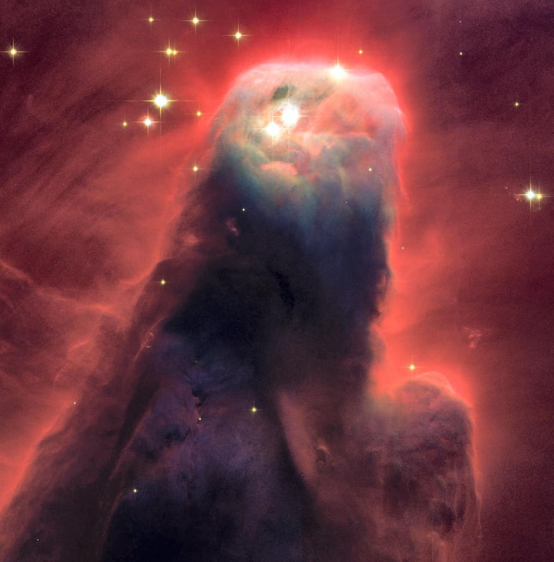 The Cone Nebula resides 2,500 light-years away in the constellation Monoceros. Radiation from hot, young stars (located beyond the top of the image) has slowly eroded the nebula over millions of years. NASA