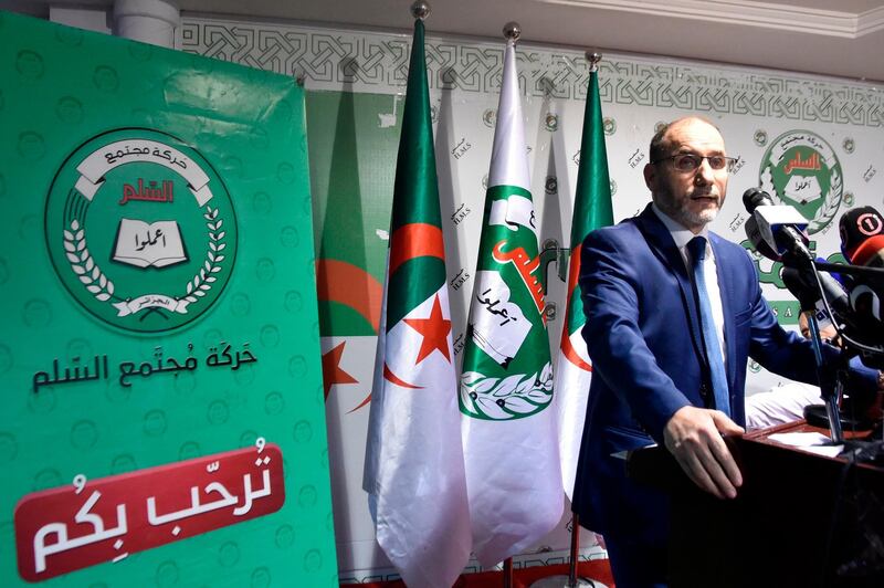 Abderrazak Makri, president of the Movement for the Society of Peace, attends a press conference in the Algerian capital Algiers. AFP