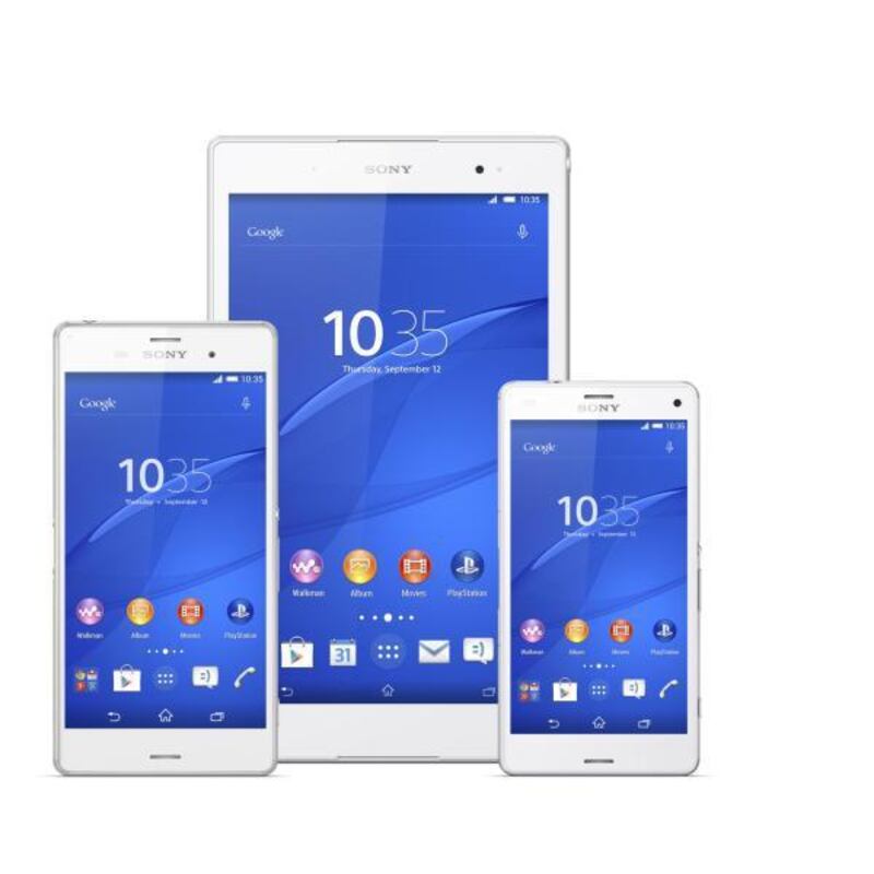 The Sony Xperia Z3 Compact (right), Dual (left) and tablet