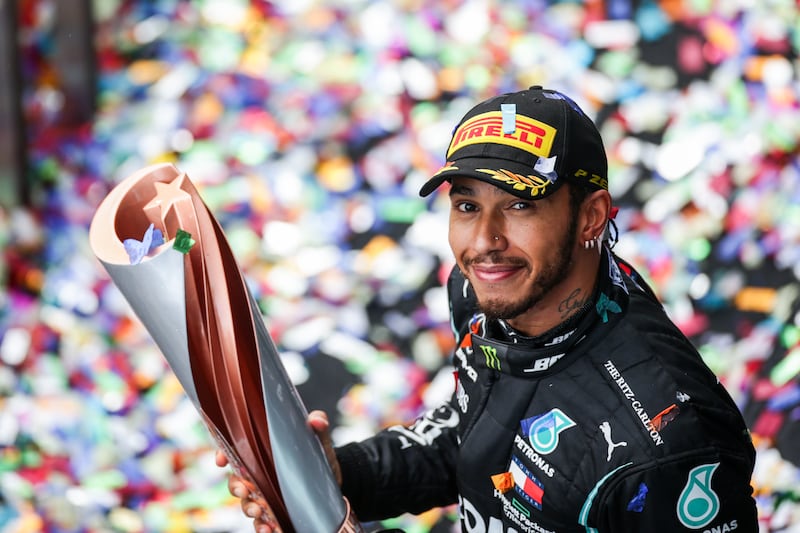 Hamilton after winning the Turkish GP at Intercity Istanbul Park on November 15, 2020. Getty Image