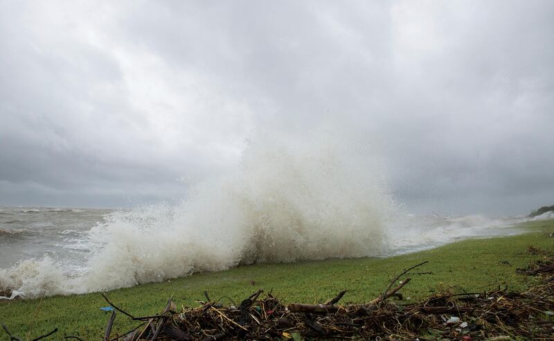 Water crashes along the bay front in Port Lavaca, Texas. Ana Ramirez / The Victoria Advocate via AP