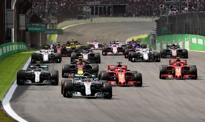 Lewis Hamilton converts pole into the lead at the start. Getty