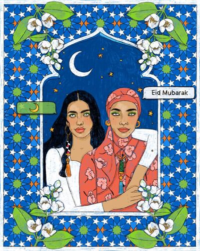 Celebrating women and Eid Al Fitr, the drawings by Nourie Flayhan for Carolina Herrera are filled with symbols. Courtesy Carolina Herrera