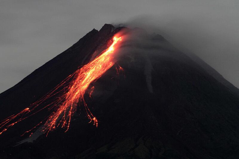 Mount Merapi releases a hot lava flow in Yogyakarta, Indonesia. AFP