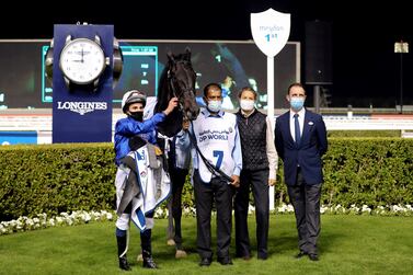Dubai, United Arab Emirates - Reporter: Amith Passela. Sport. Horse Racing. Number 7 Rebel's Romance ridden by William Buick wins the UAE 2000 Guineas Trial at the Dubai World Cup Carnival Week 2. Dubai. Thursday, January 14th, 2021. Chris Whiteoak / The National