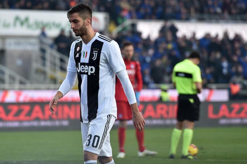 Rodrigo Bentancur of Juventus leaves the pitch after receiving a red card during the Serie A match between Atalanta BC and Juventus at Stadio Atleti Azzurri d'Italia in Bergamo, Italy.  Getty Images