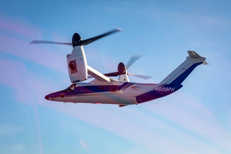 AW609 is parked at a hanger of Aerogulf at the Al Maktoum International Airport. Photo: Leornardo