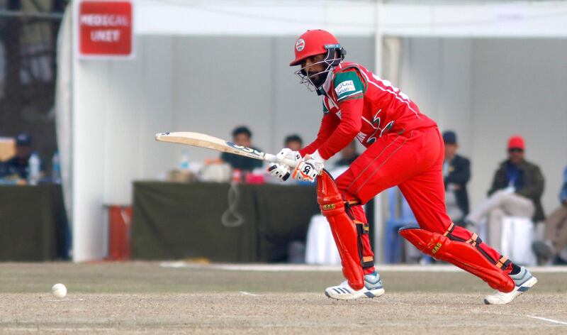 Mohammad Nadeem of Oman bats during the ICC Cricket World Cup League 2 match between USA and Oman at TU Cricket Stadium on 6 February 2020 in Nepal (1)