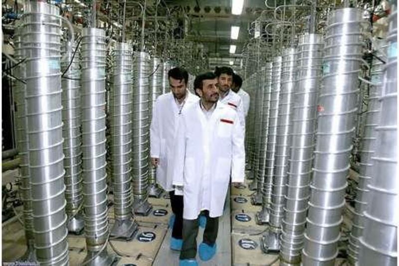 The Iranian president, Mahmoud Ahmadinejad, visits a uranium enrichment facilities.