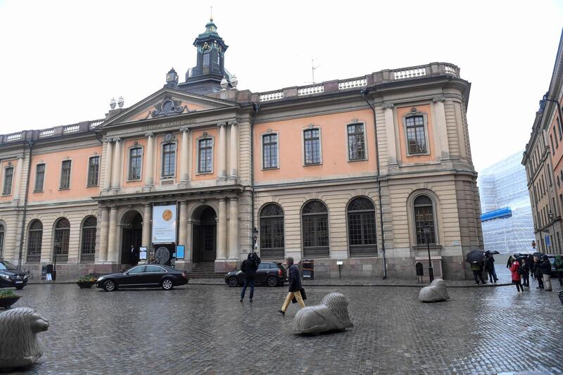 A picture taken on May 3, 2018 shows the old Stock Exchange Building, home of the Swedish Academy in Stockholm.




The Swedish Academy is to announce whether or not it may postpone the 2018 Nobel Literature Prize, its administrative director has said, after it plunged into a crisis over links to a man accused of sexual assault. / AFP PHOTO / TT NEWS AGENCY / Fredrik SANDBERG / Sweden OUT