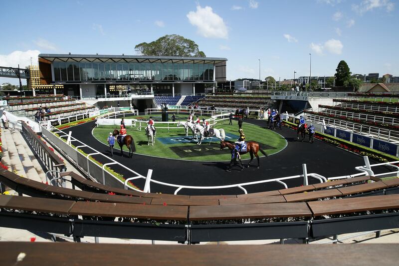 Runners and riders are paraded ahead of the Widden Kindergarten Stakes at Royal Randwick Racecourse on Saturday. Getty