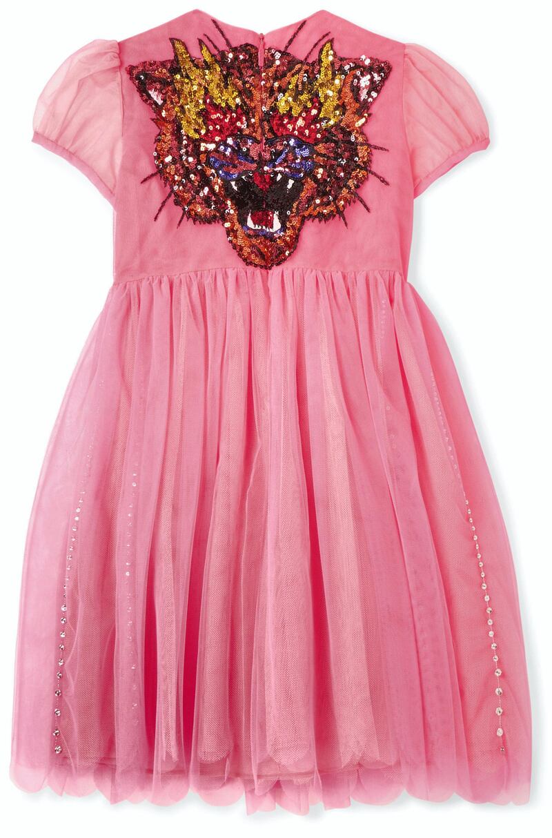 SS Pink Tulle Dress with Crystal embellishments and tiger embroidered LOOK 18