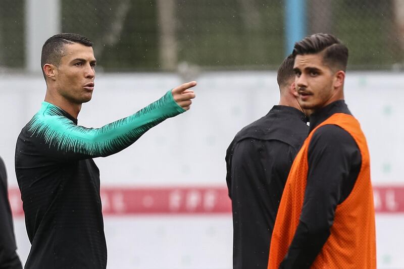 Cristiano Ronaldo and Andre Silva take part in a training session for Portugal. Paulo Novais / EPA
