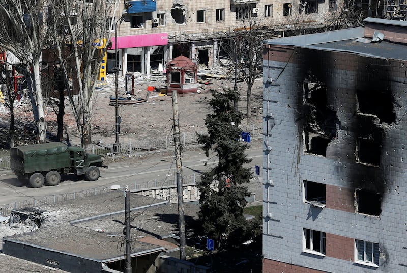 A Russian military vehicle in Mariupol. Reuters