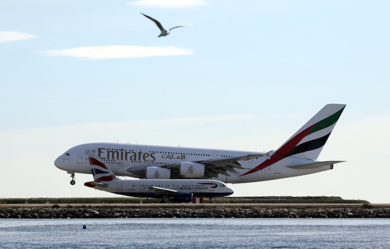 An Emirates Airbus A380 airliner prepares to land at Nice international airport, France, January 18, 2018.     REUTERS/Eric Gaillard