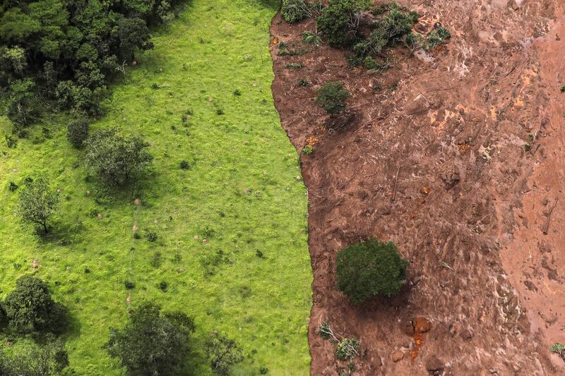 Mud and waste from the disaster caused by a dam spill in Brumadinho, Minas Gerais, Brazil, is seen from above. EPA