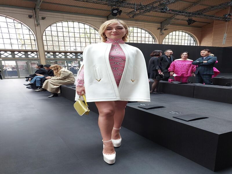 Florence Pugh at the Valentino show. Sarah Maisey / The National