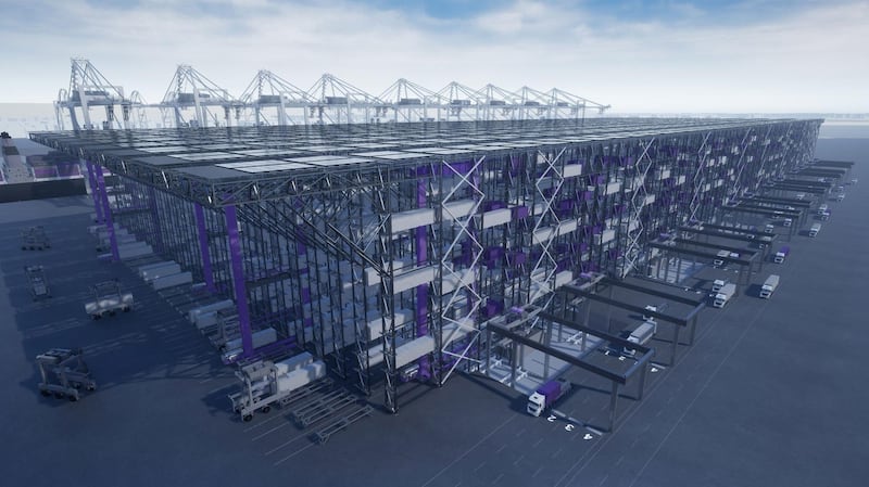The design and rack structure of the Boxbay system means that containers are stored up to eleven storeys high. Courtesy DP World