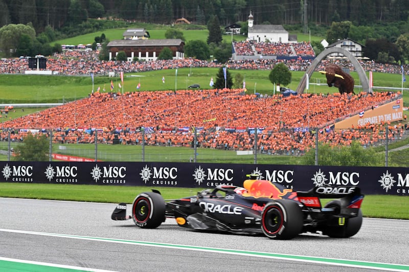 Red Bull's Sergio Perez during the race at the Red Bull Ring. The Mexican failed to finish dur to engine problems. AFP