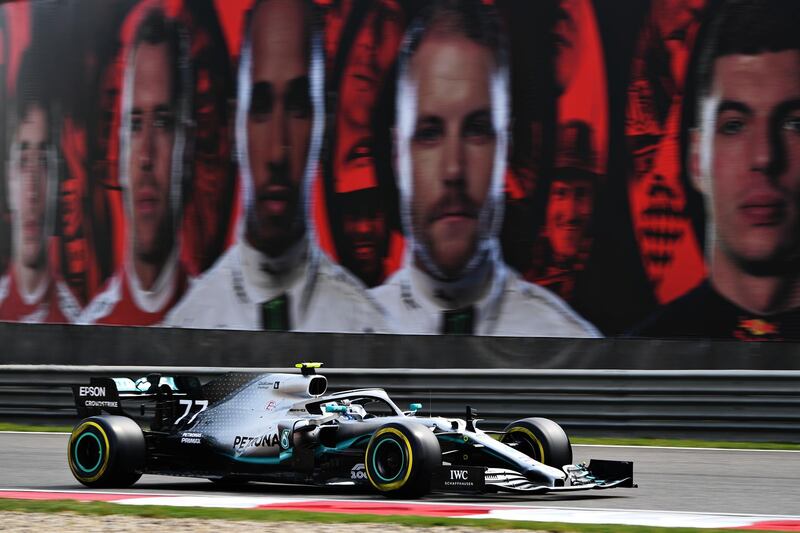 SHANGHAI, CHINA - APRIL 13: Valtteri Bottas driving the (77) Mercedes AMG Petronas F1 Team Mercedes W10 on track during qualifying for the F1 Grand Prix of China at Shanghai International Circuit on April 13, 2019 in Shanghai, China. (Photo by Clive Mason/Getty Images)
