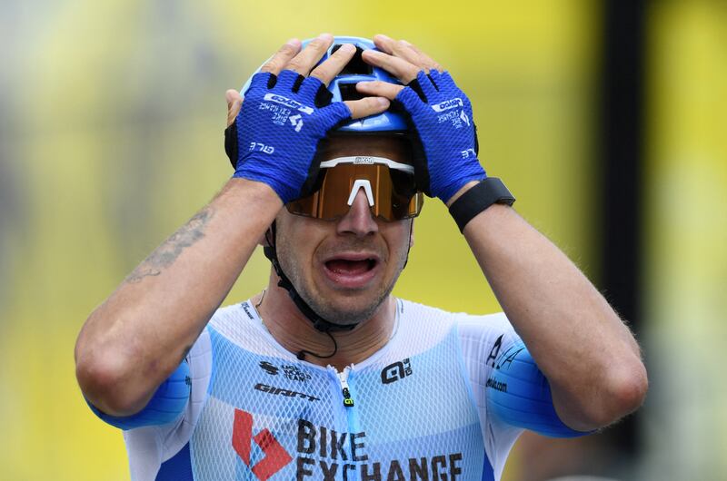 Cycling - Tour de France - Stage 3 - Vejle to Sonderborg - Denmark - July 3, 2022 Team Bikeexchange-Jayco's Dylan Groenewegen celebrates winning stage 3 REUTERS / Annegret Hilse