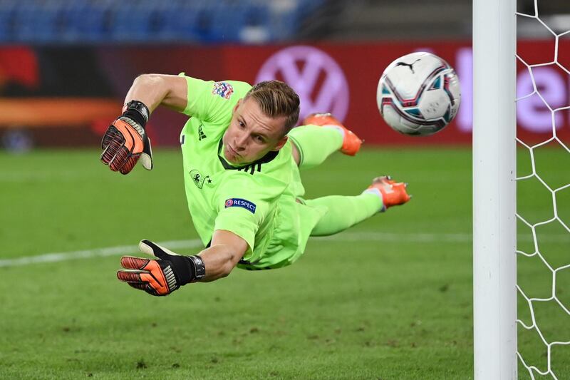 Goalkeeper Bernd Leno of Germany makes a save during the UEFA Nations League group stage match between Switzerland and Germany at St Jakob-Park in Basel, Switzerland. Getty Images