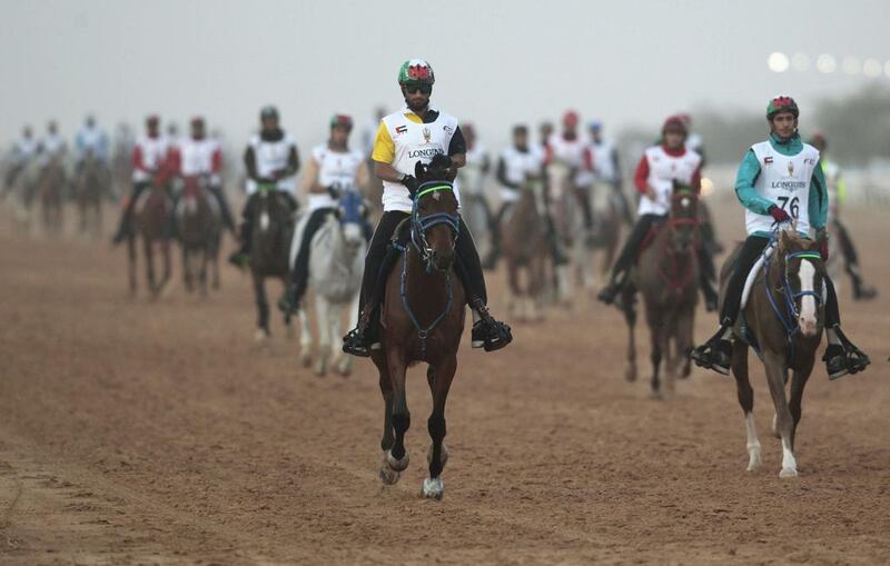 Riders compete in the 160 km Sheikh Mohammed bin Rashid al-Maktoum Endurance Cup.