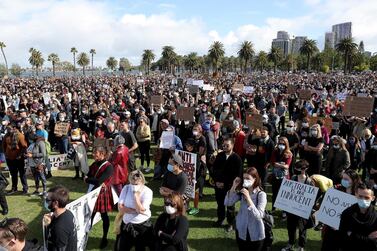 Protesters participate in a Black Lives Matter rally at Langley Park in Perth, Australia, in June. EPA