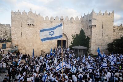 Nationalist Israelis march through the Muslim Quarter of Jerusalem's Old City. Getty