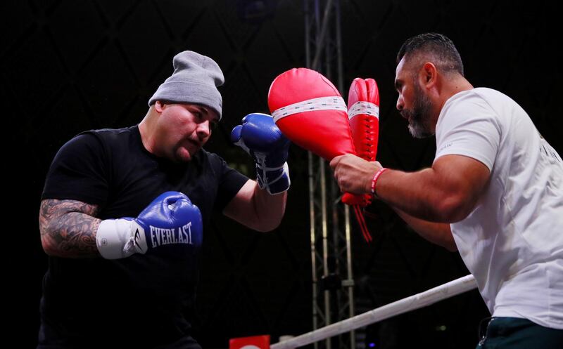 Andy Ruiz Jr during a public workout in Riyadh ahead of Saturday's Clash of the Dunes title fight against Anthony Joshua. Reuters
